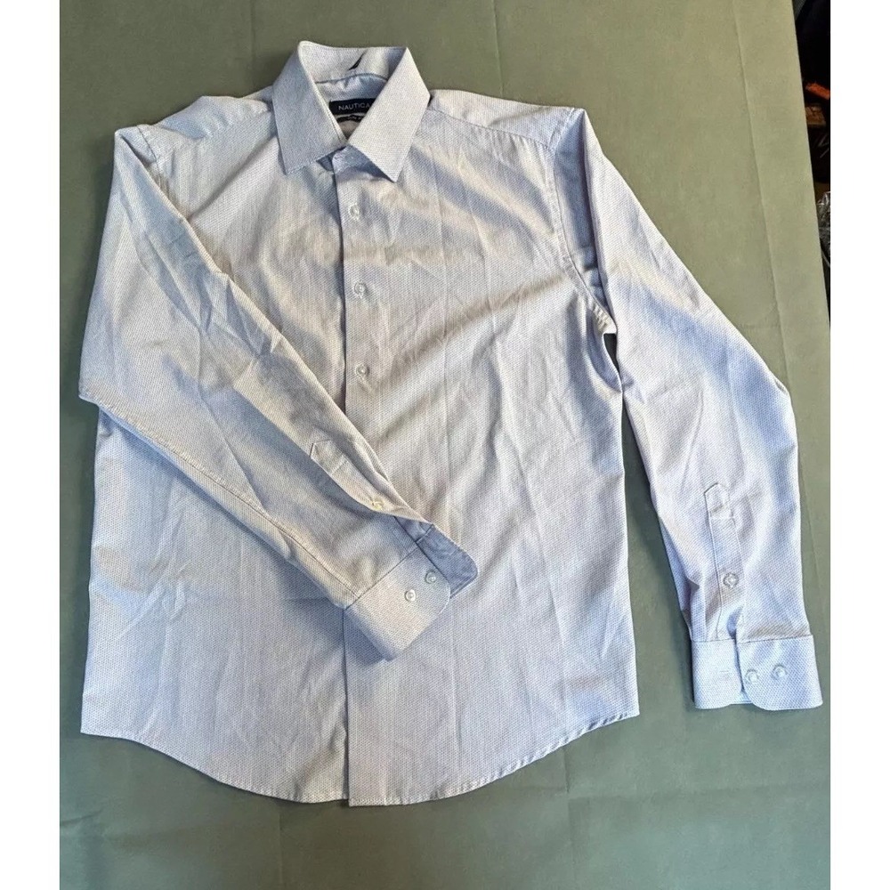 Nautica Dress Shirts Men's M Blue Grid Pattern Collared Long Sleeve Geometric